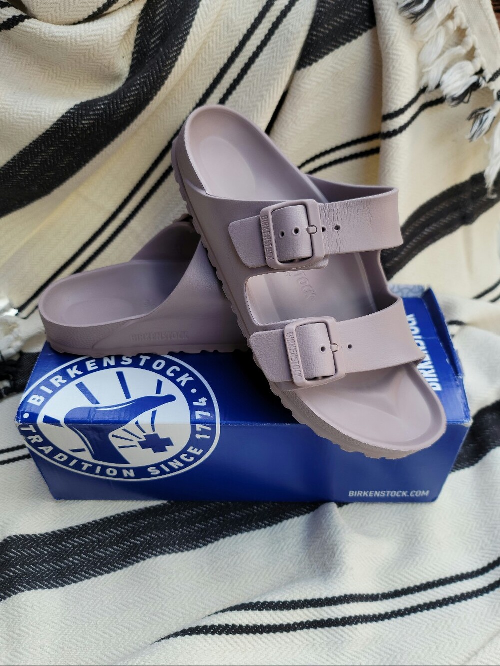 Birkenstock Women's Arizona EVA Two-Strap Slides in Lavender (size 39)